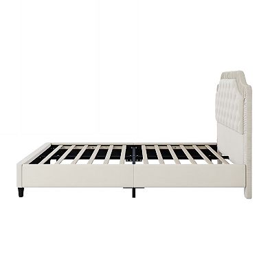 Merax Upholstered Bed with Ruched and Button Tufted Headboard