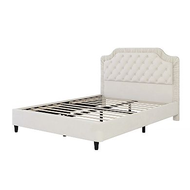 Merax Upholstered Bed with Ruched and Button Tufted Headboard