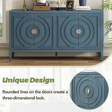 Merax Retro Sideboard door with Circular Groove Design Round Metal Door Handle for Entrance