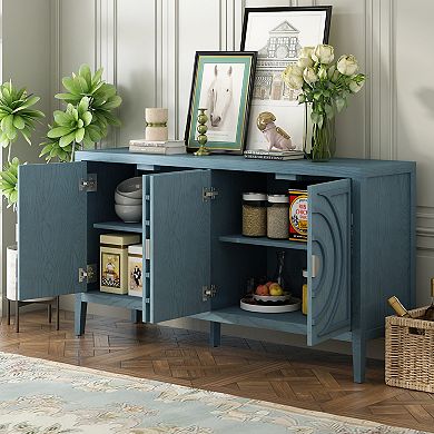 Merax Retro Sideboard door with Circular Groove Design Round Metal Door Handle for Entrance