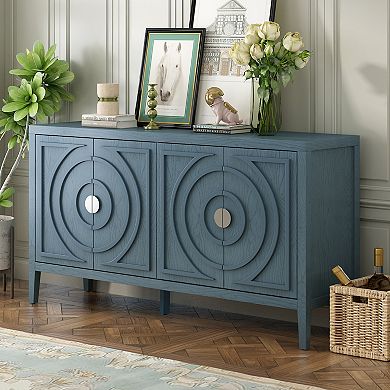 Merax Retro Sideboard door with Circular Groove Design Round Metal Door Handle for Entrance