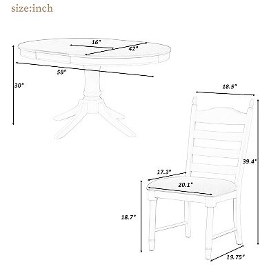 Merax 5-Piece Retro Functional Dining Table Set Wood Round Extendable Dining Table and 4 Chairs