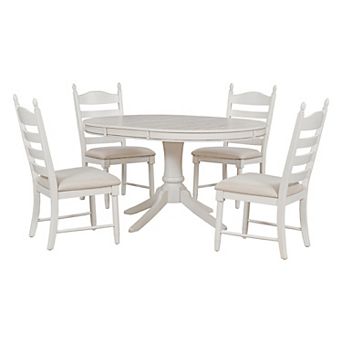 Merax 5 pc Retro Functional Dining Table Set Wood Round Extendable Dining Table and 4 Chairs