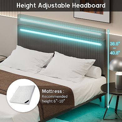 Merax Modern Upholstered Floating Bed Frame with LED Lights