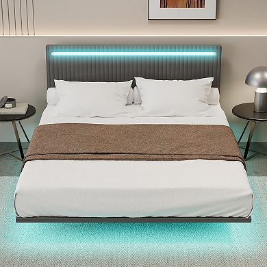 Merax Modern Upholstered Floating Bed Frame with LED Lights