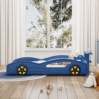 Merax Wooden Race Car Bed,Car-Shaped Platform Twin Bed with Wheels For Teens