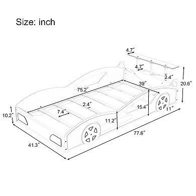Merax Wooden Race Car Bed,Car-Shaped Platform Twin Bed with Wheels For Teens