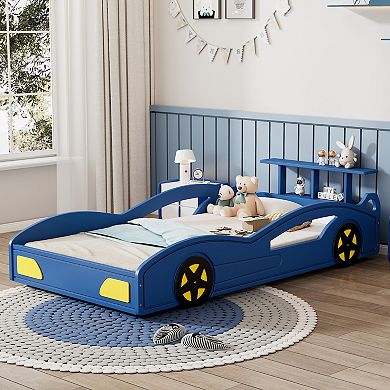 Merax Wooden Race Car Bed,Car-Shaped Platform Twin Bed with Wheels For Teens