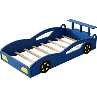Merax Wooden Race Car Bed,Car-Shaped Platform Twin Bed with Wheels For Teens