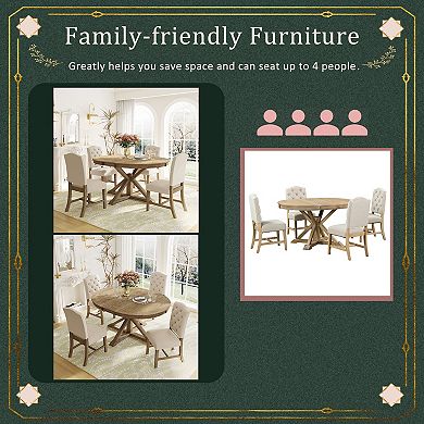 Merax Retro Style Dining Table Set with Extendable Table and 4 Upholstered Chairs