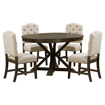 Merax Retro Style Dining Table Set with Extendable Table and 4 Upholstered Chairs