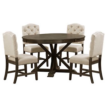 Merax Retro Style Dining Table Set with Extendable Table and 4 Upholstered Chairs