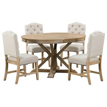 Merax Retro Style Dining Table Set with Extendable Table and 4 Upholstered Chairs