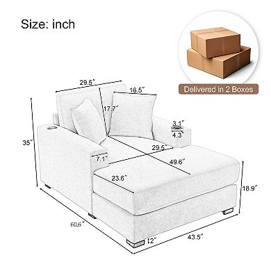 Merax 43.5" Oversized Chaise Lounger Modern Style Sofa Couch