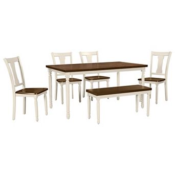 Merax Classic 6 pc Dining Set Wooden Table and 4 Chairs with Bench for Kitchen Dining Room