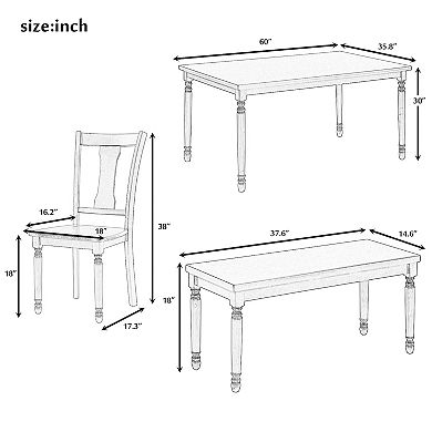 Merax Classic 6-Piece Dining Set Wooden Table and 4 Chairs with Bench for Kitchen Dining Room