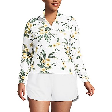Plus Size Lands' End Long Sleeve Quarter Zip UPF 50 Swim Top