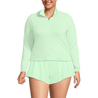 Plus Size Lands' End Long Sleeve Quarter Zip UPF 50 Swim Top