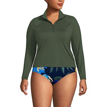 Plus Size Lands' End Long Sleeve Quarter Zip UPF 50 Swim Top