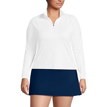 Plus Size Lands' End Long Sleeve Quarter Zip UPF 50 Swim Top