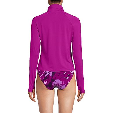 Women's Lands' End Long Torso Long Sleeve Quarter Zip UPF 50 Rash Guard