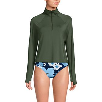 Women's Lands' End Long Torso Long Sleeve Quarter Zip UPF 50 Rash Guard