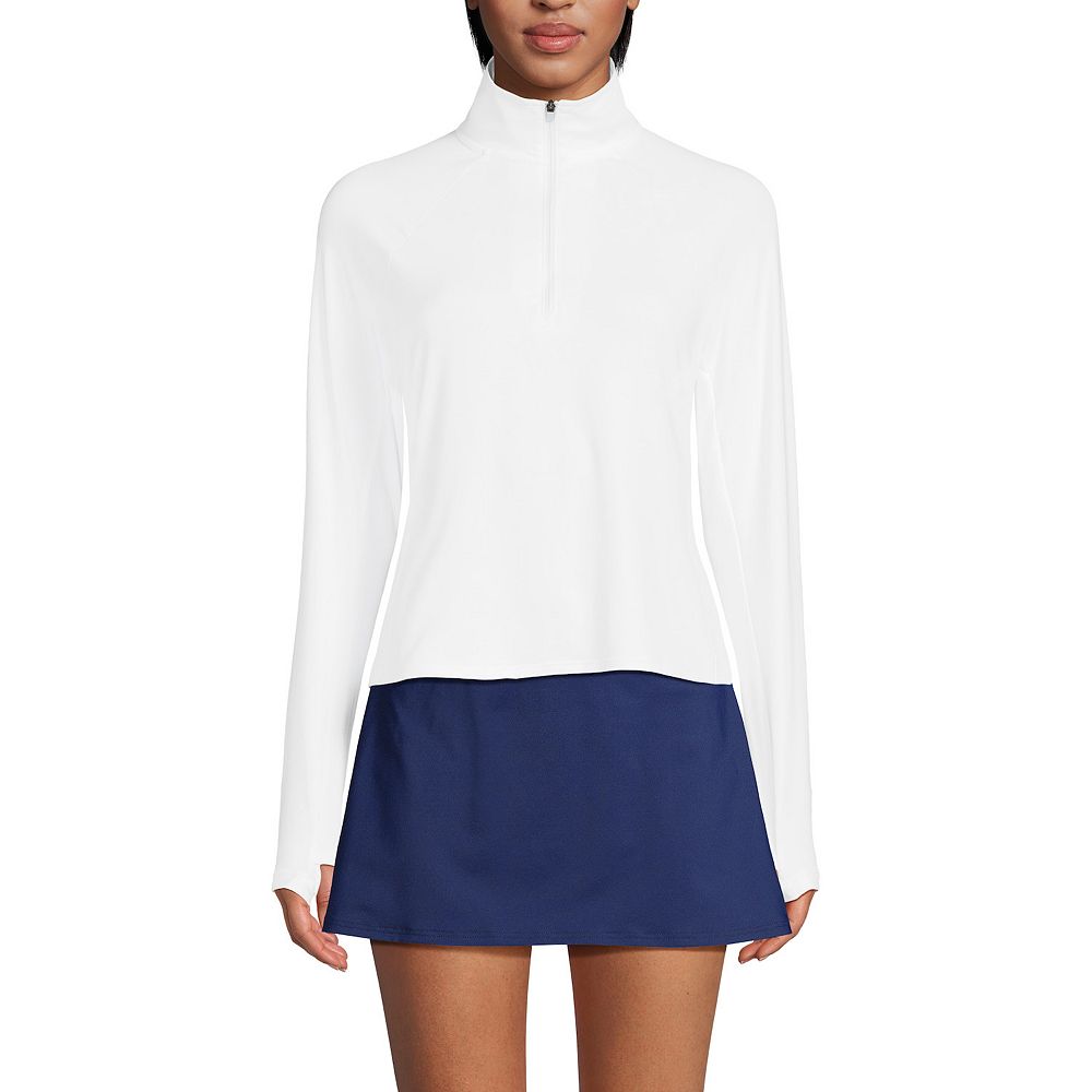 Women's Lands' End Long Torso Long Sleeve Quarter Zip UPF 50 Rash Guard