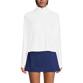 Women's Lands' End Long Torso Long Sleeve Quarter Zip UPF 50 Rash Guard