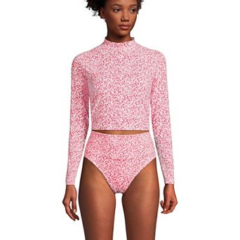Women's Lands' End Long Sleeve Cropped UPF 50 Rash Guard Swim Top