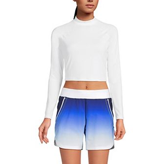 Women's Lands' End Long Sleeve Cropped UPF 50 Rash Guard Swim Top