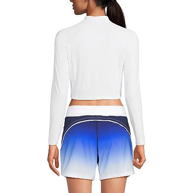 Women's Lands' End Long Torso Long Sleeve Cropped UPF 50 Rash Guard