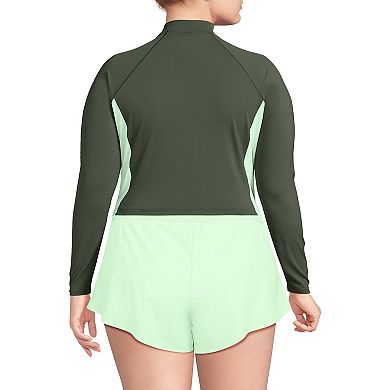 Plus Size Lands' End Long Sleeve Cropped UPF 50 Swim Top