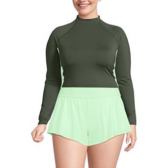 Plus Size Lands' End Long Sleeve Cropped UPF 50 Swim Top