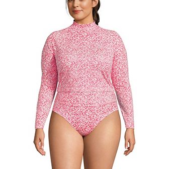 Plus Size Lands' End Long Sleeve Cropped UPF 50 Swim Top
