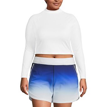 Plus Size Lands' End Long Sleeve Cropped UPF 50 Swim Top
