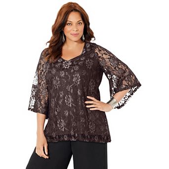 Catherines Women's Plus Size Allover Lace Blouse