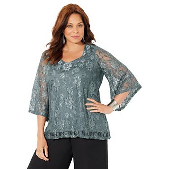 Catherines Women's Plus Size Allover Lace Blouse