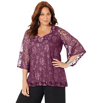 Catherines Women's Plus Size Allover Lace Blouse