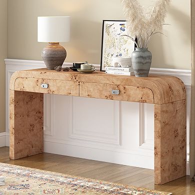 Merax Modern Entryway Table with Burl Wood Veneer