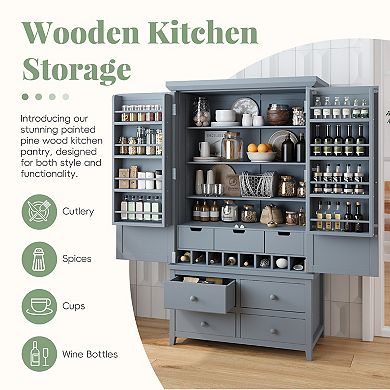 Merax Freestanding Large Kitchen Pantry Wooden Kitchen Storage Cabinet Cupboard