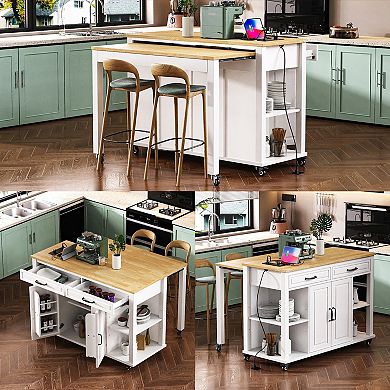 Merax Kitchen Island with Extendable Dining Table