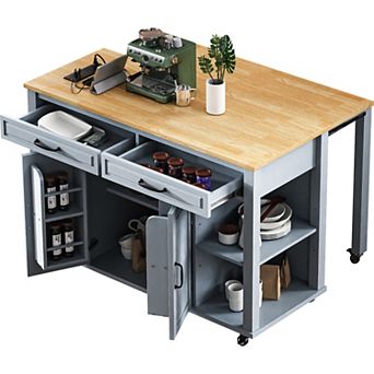 Merax Kitchen Island with Extendable Dining Table