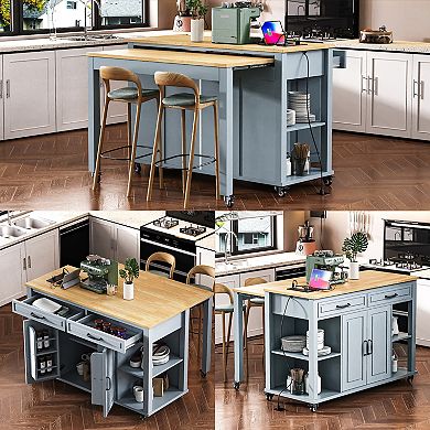 Merax Kitchen Island with Extendable Dining Table