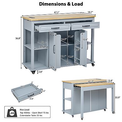 Merax Kitchen Island with Extendable Dining Table