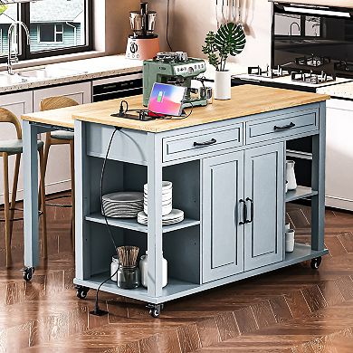 Merax Kitchen Island with Extendable Dining Table