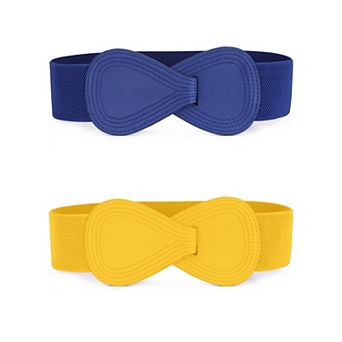 Women's Elastic Waist Belt Interlock 8-shaped Faux Leather Stretchy Dress Belts