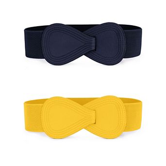 Women's Elastic Waist Belt Interlock 8-shaped Faux Leather Stretchy Dress Belts