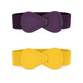 Women's Elastic Waist Belt Interlock 8-shaped Faux Leather Stretchy Dress Belts