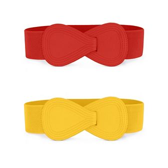 Women's Elastic Waist Belt Interlock 8-shaped Faux Leather Stretchy Dress Belts