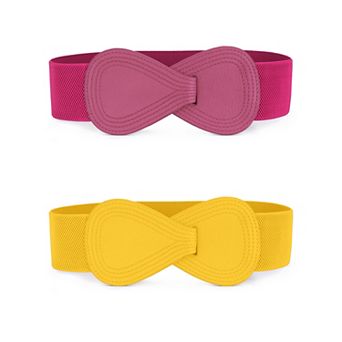 Women's Elastic Waist Belt Interlock 8-shaped Faux Leather Stretchy Dress Belts